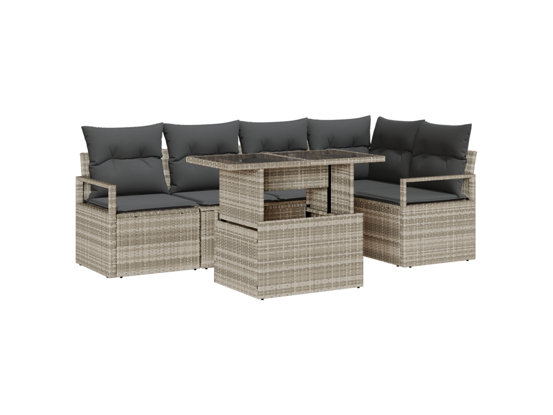 Conjunto 6 Conjunto De Sofá De Jardim Vidaxl Cinzento-claro Vime Pe (100 X 55 X 73 Cm)
