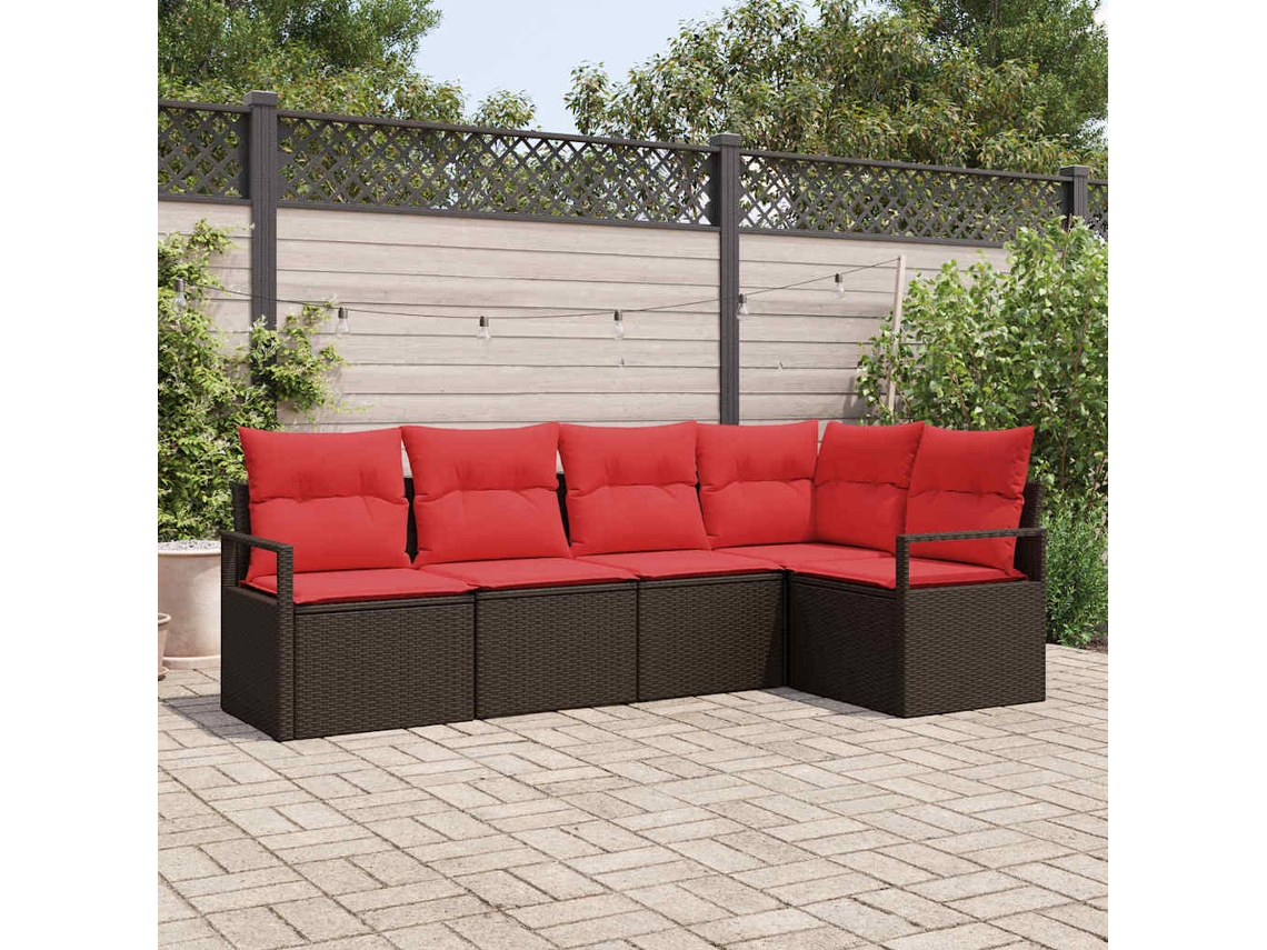 Vidaxl Conjunto de Sofás 5 Pcs Castanho Vime Pe
