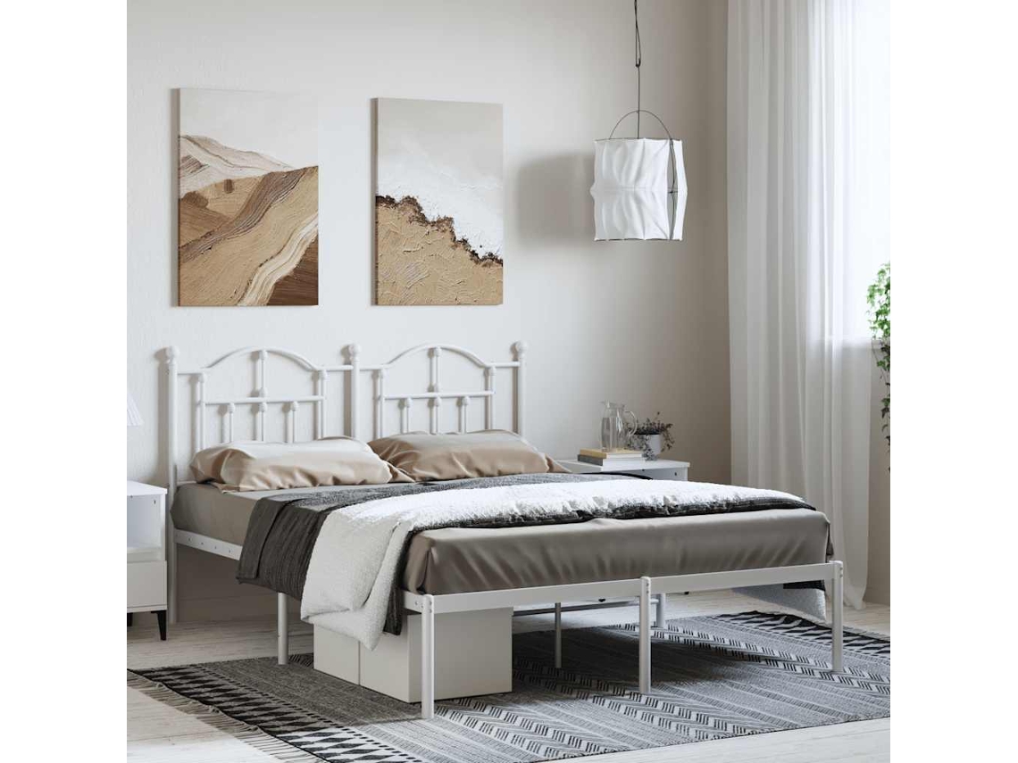 Vidaxl Estrutura De Cama Com Cabeceira 135x190 Cm Metal Branco