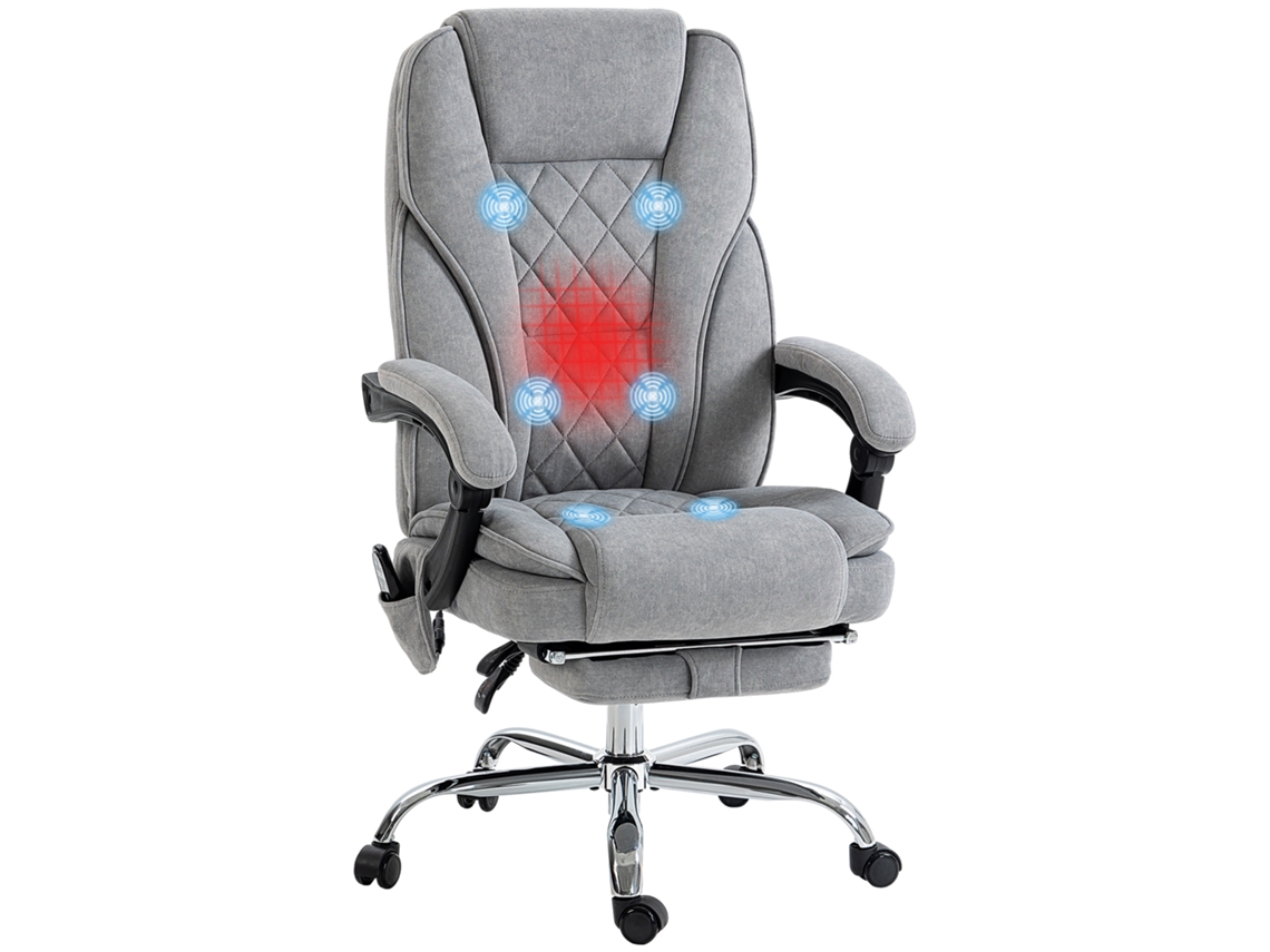 Cadeira De Escritório Ergonómica Com Massagem, Apoio Para Os Pés, Giratória E Com Rodas, Cor Cinza