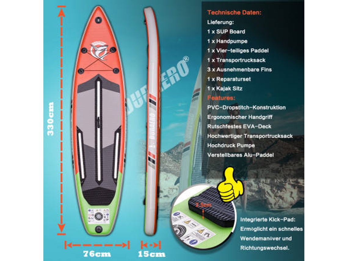 Conjunto de Stand Up Paddle DURAERO Vermelho, Verde (330x76x15cm