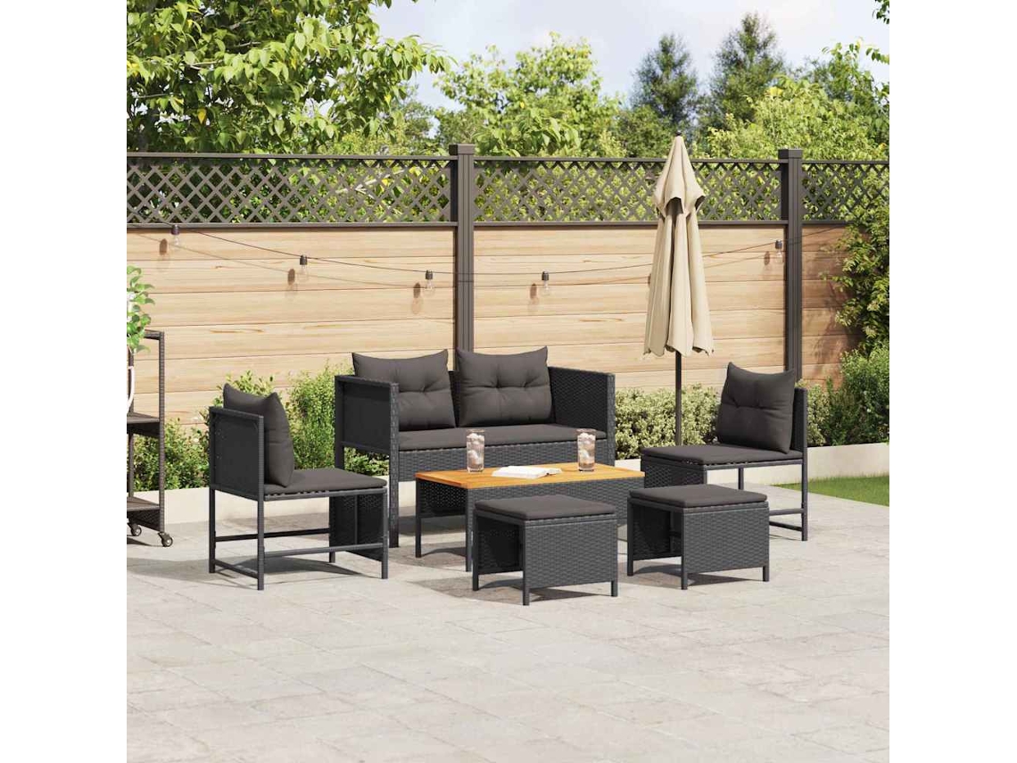 Vidaxl Conjunto de Sofá de Jardim com Almofada 6 Pcs Preto Vime Pe