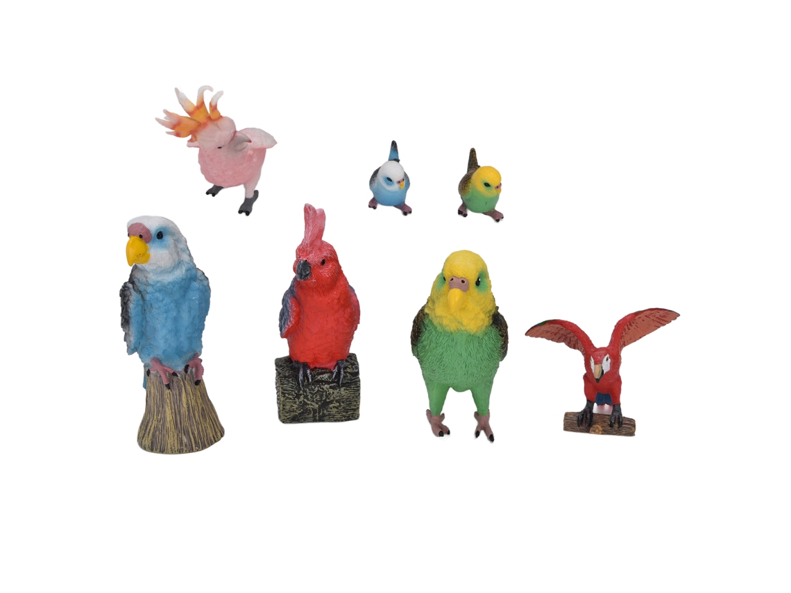 Primerox 7 Peças Conjunto de Figurinas de Pássaros Simulados Macaw Periquito Brinquedo Decoração Pvc