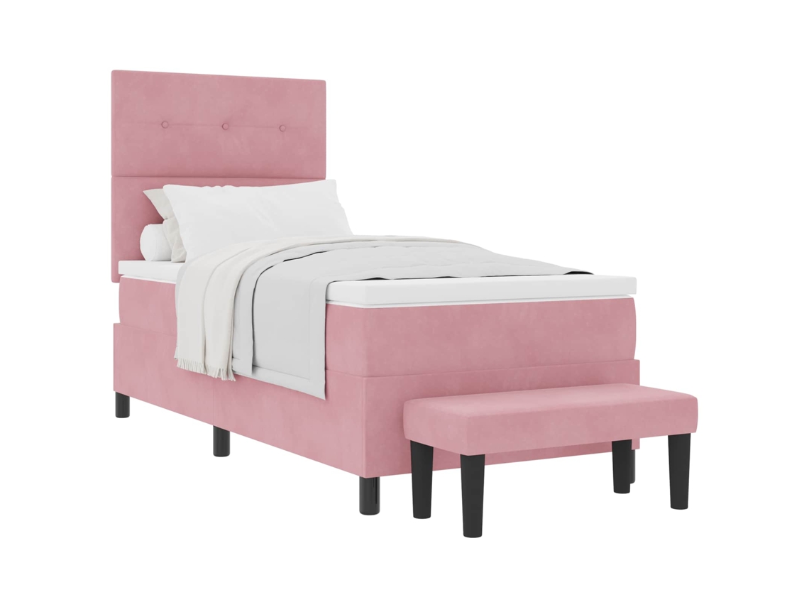 Cama Box com Almofada e Cabeceira Rosa 190x90 cm Veludo MAISON EXCLUSIVE