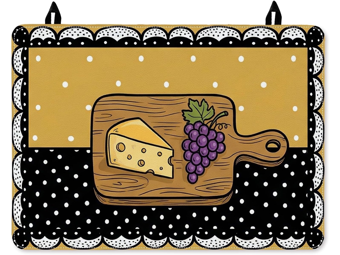 Tampa Para Fogão Elétrico Com Formato De Queijo, Tábua De Corte Rústica Com Estampa Uvas, Preta, Lavável, Impermeável