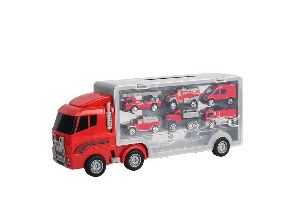 Primerox conjunto de 7 Peças Brinquedo Caminhão Transporte com Rampa e Carros Pequenos Portátil