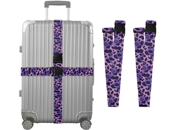 Conjunto De 2 Cintas Bagagem Personalizáveis Com Fivelas Para Malas, Estampa De Leopardo Roxa