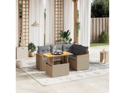 Vidaxl 5 Pcs Conjunto De Sofás P/ Jardim Com Almofadões Vime Pe Bege