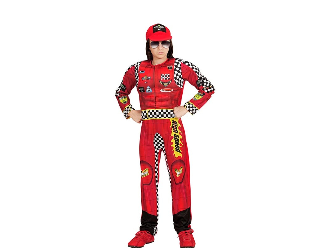 Fato de piloto de Fórmula 1 xadrez vermelho com chapéu para criança