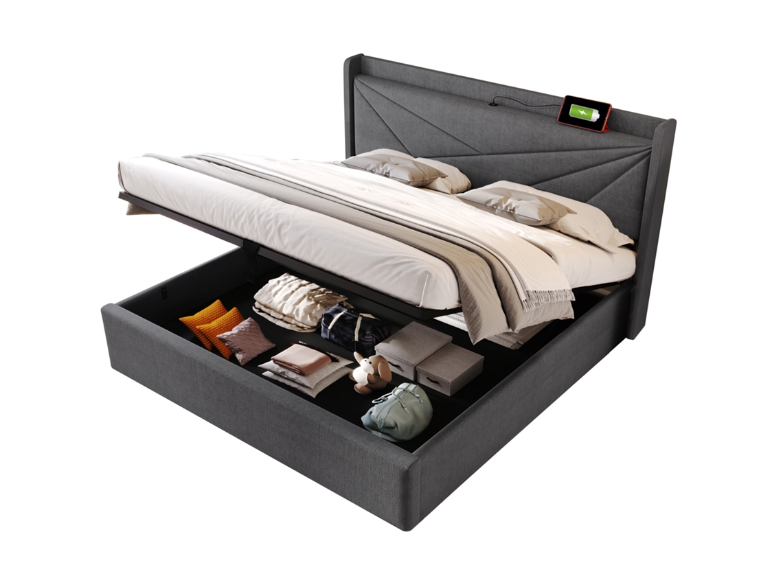 Cama de Casal Estofada 180x200 com Arrumação PAPRIKA