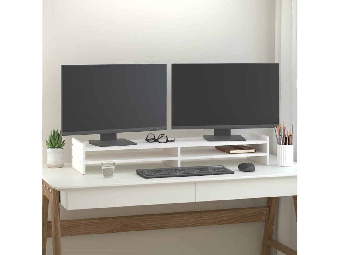 Vidaxl Suporte Para Monitor 100x27x15 Cm Pinho Maciço Branco