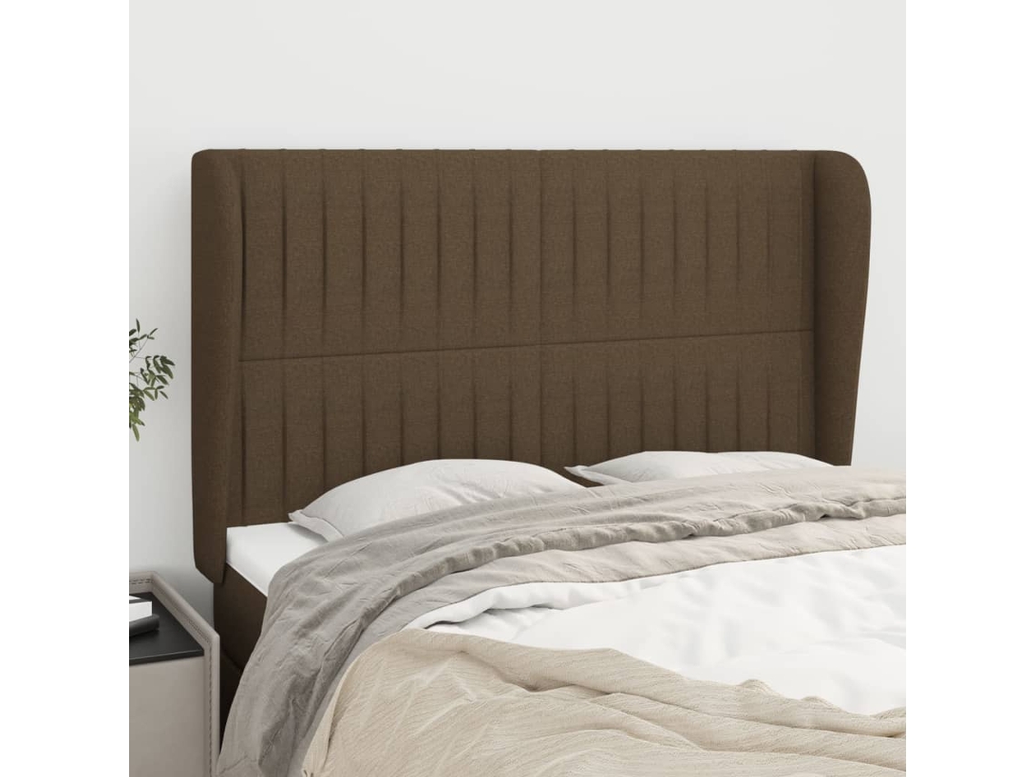 Vidaxl Cabeceira Cama C/ Abas Tecido 147x23x118/128 Cm Castanho-escuro