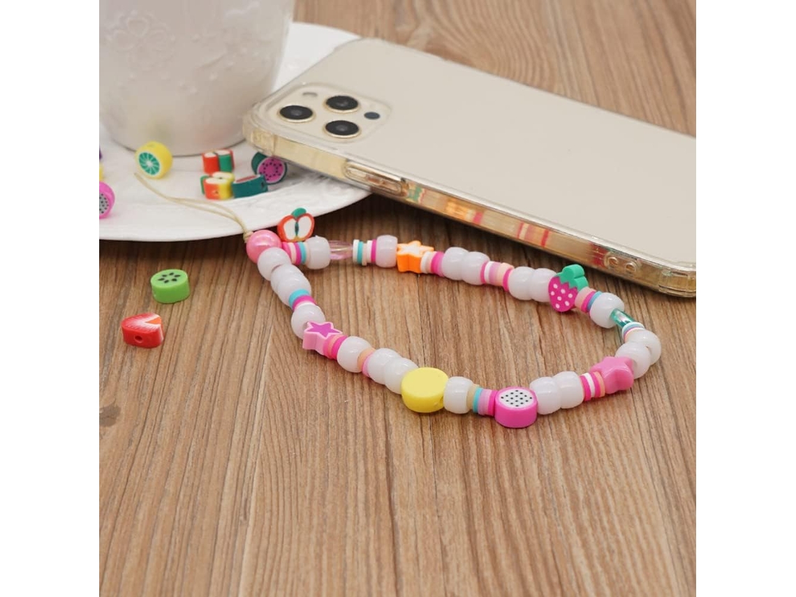 Pulseira Para Celular Corrente Para Celular Colorida Com Miçangas E Pingente Não