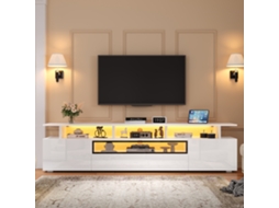 Móvel para TV KOMHTOM, frente brilhante, 2 portas e 1 gaveta, LED, 10 compartimentos, até 75 polegadas, 180x38x45 cm, branco