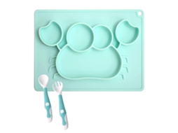 Prato de Comedouro para Bebês com Conjunto de Garfo e Colher Jogo Americano Antiderrapante de Silicone com Ventosa para Crianças Pequenas Sem Bpa