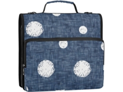 Bolsa Organizadora Redonda com Bolinhas Brancas Sobre Fundo Azul Jeans, 3 Argolas, Fechamento Zíper e Alça, Gr