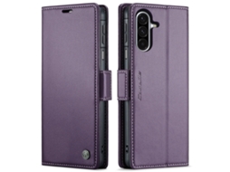 Capa Para Samsung Galaxy A26 De Couro Com Textura De Lichia E Fecho Borboleta Com Proteção E Sistema Rfid Antirroubo Roxa