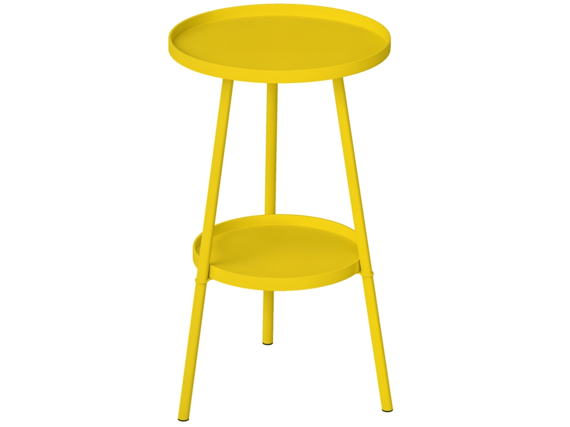 Mesa de Apoio BTFORUS, redonda, 2 níveis, amarelo, Ø 32cm
