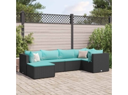 Vidaxl 6 Pcs Conjunto Lounge De Jardim C/ Almofadões Vime Pe Preto