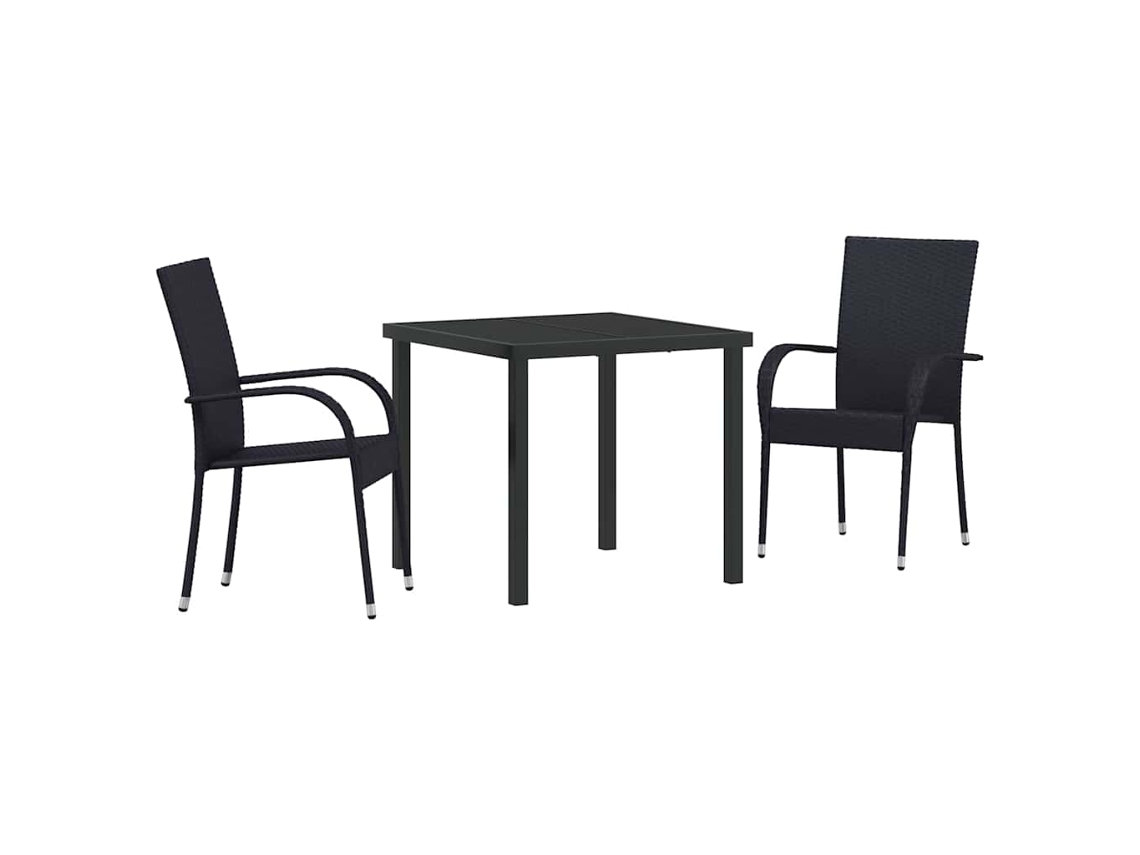 Conjunto 3 Jantar No Jardim Vidaxl Preto Vime Pe (80 X 80 X 73 Cm)
