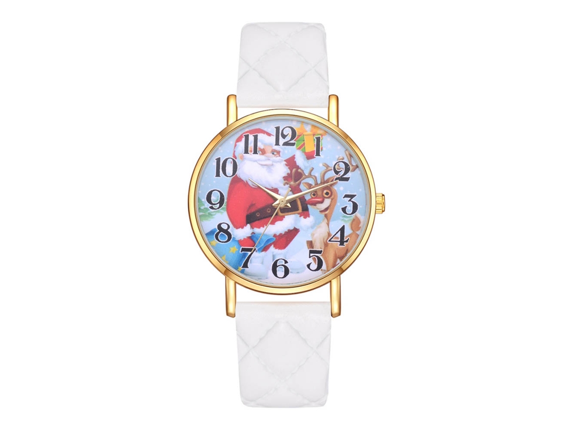 Relógio casual de quartzo com pulseira de PU, estampa fofa de cervo, unissex, presente de Natal, branco