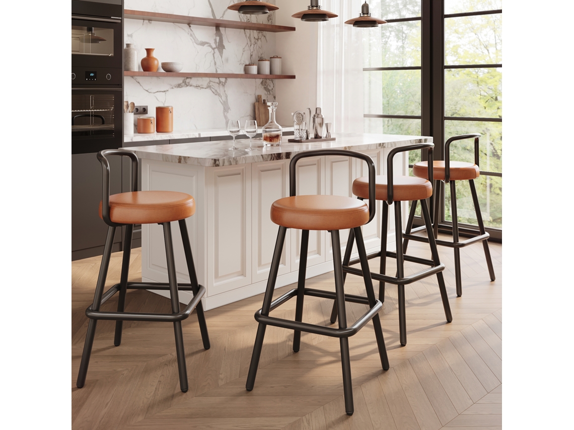 Conjunto 4 Banquetas Bar Modernas Couro Pu Marrom