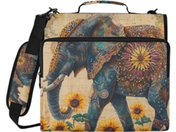 Pasta De 3 Argolas 1, 5 Polegadas Com Design Boho Retrô De Elefante E Girassol, Com Alça E Vários Bolsos Organizador De