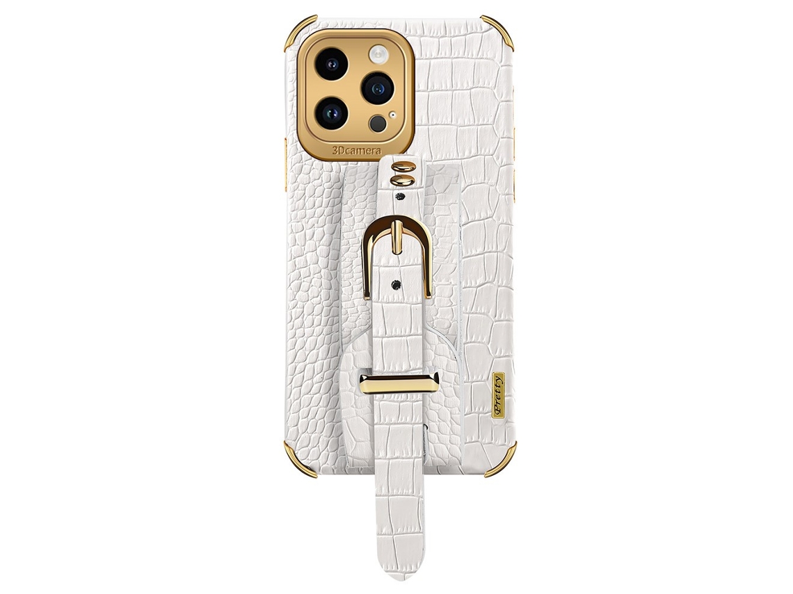 Suporte Casa Galvanizado Para Iphone 15 Pro Pele Sintética Branco