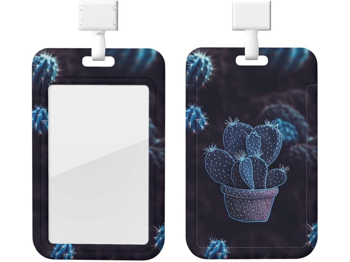 Porta Crachá Azul Em Formato De Cacto, Protetor De Cartão Vertical Com Cordão, Capa Plástica Impermeável, Estojo