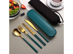 Conjunto de Talheres Portátil em Aço Inoxidável 304 , Incluindo Faca, Garfo, Colher e Estojo para Armazenamento. MDUG (verde Dourado)