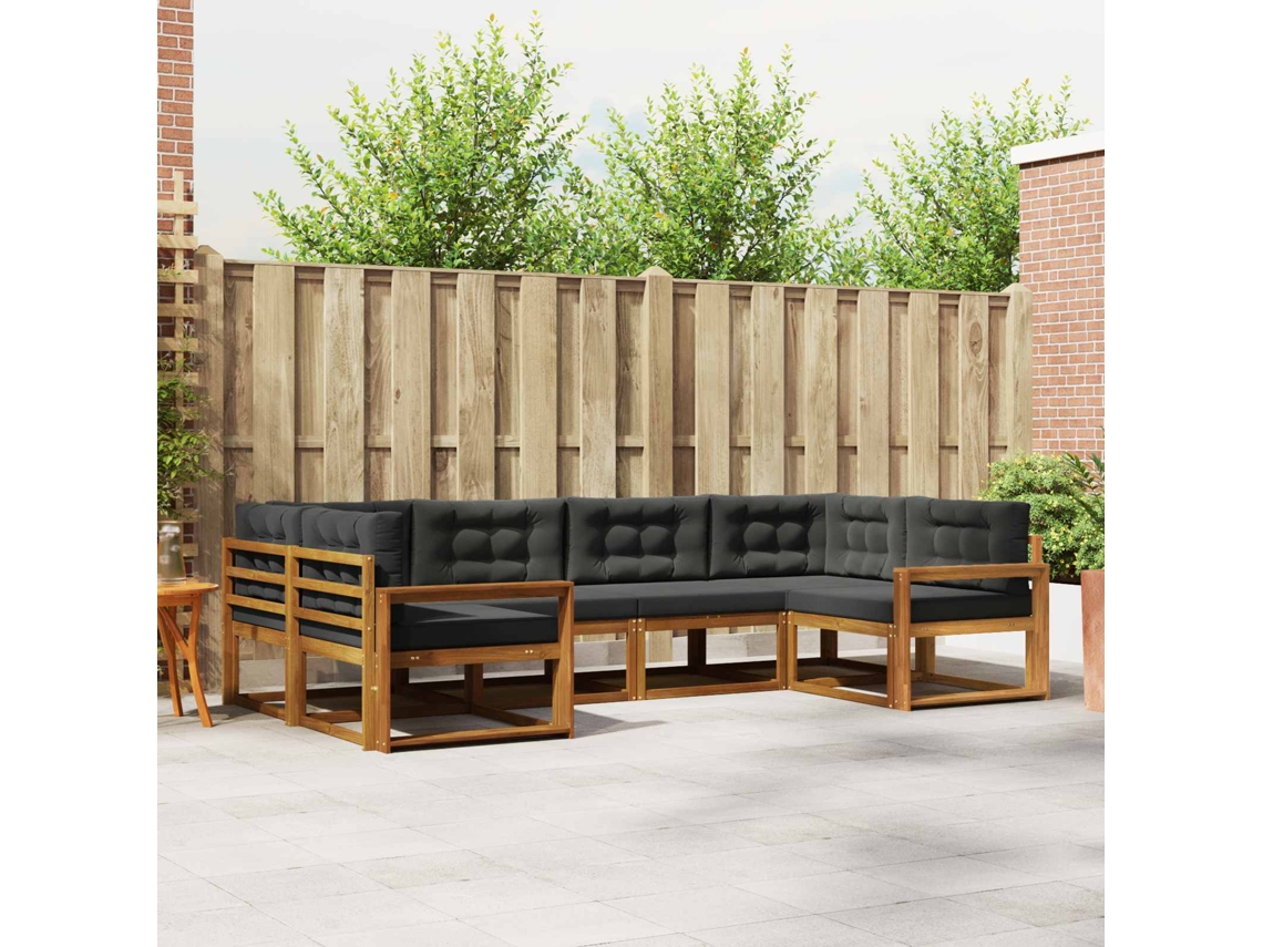 Vidaxl Conjunto De Sofás Para Exterior 6 Pcs Natural E Antracite