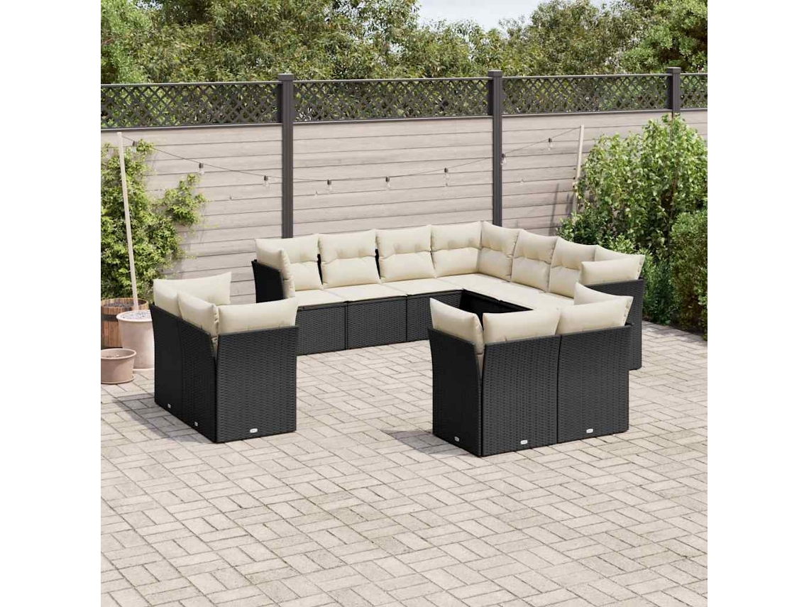 Vidaxl 11 Pcs Conjunto Sofás De Jardim C/ Almofadões Vime Pe Preto