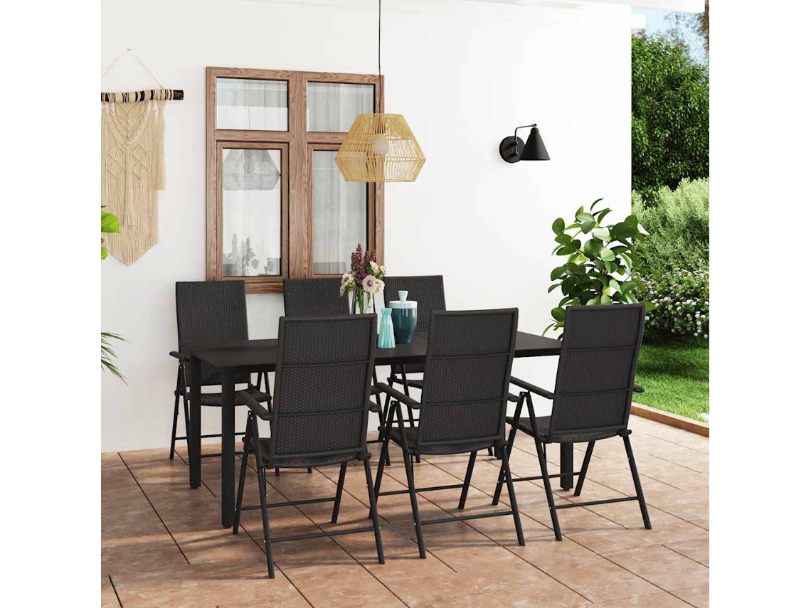 Vidaxl 7 Pcs Conjunto De Jantar Para Jardim Preto