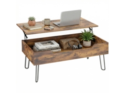 Mesa De Centro Elevável Com Compartimento Oculto, Pés Em Aço 95x50x40 Cm, Castanho Rústico