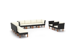 Vidaxl 10 Pcs Conj. Lounge Jardim Vime Pe E Madeira De Eucalipto Preto
