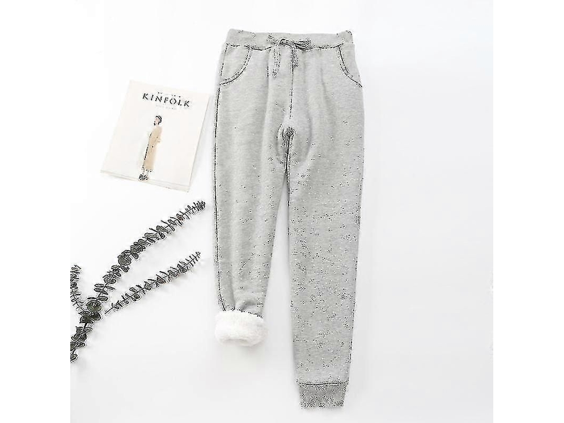 Calcinha De Moletom Com Forro Sherpa Para Mulher, Casual Espessa Com Bolsos E Cinto De Trava, Ideal Para Inverno Cinza Claro
