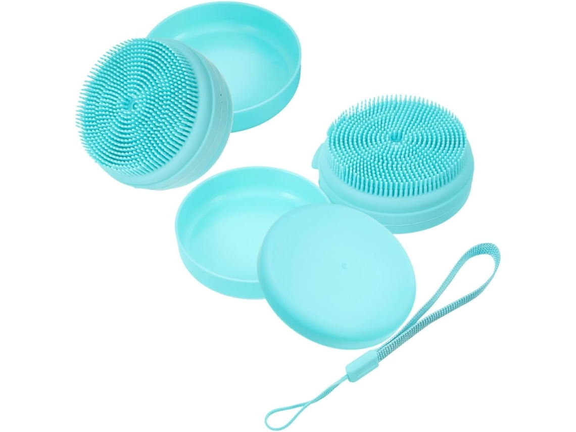Conjunto De 2 Escovas Banho Silicone Macio, Escova De Massagem Para Pendurar Na Corda, Ideal Para Banho E Shampoo, Azul