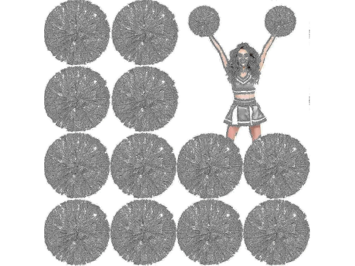 Pacote Com 24 Pompons De Cheerleader Prateados De 12 Polegadas Com Bastão