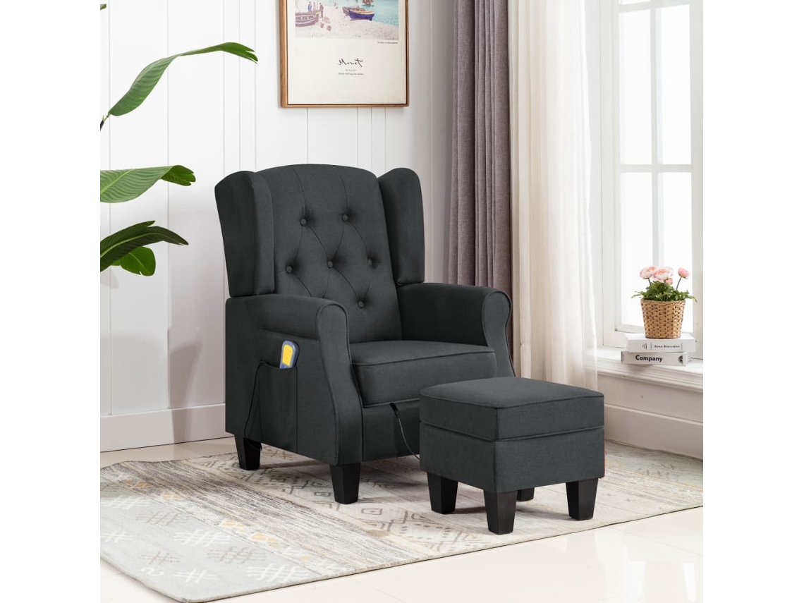 Vidaxl Poltrona De Massagens Com Apoio De Pés Tecido Cinzento-escuro