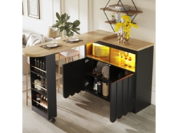 Mesa De Bar Extensível Moderna Com Led E Armazenamento 135 205x39x100cm,ilha De Cozinha Alta Com Portas Listradas Pretas Mega Echo Trade Shop