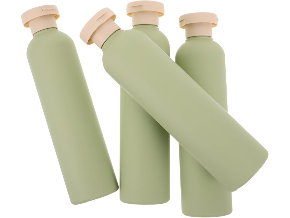 Conjunto De 4 Garrafas De Viagem Recarregáveis E Flexíveis De 260ml Em Pe Na Cor Verde Abacate.