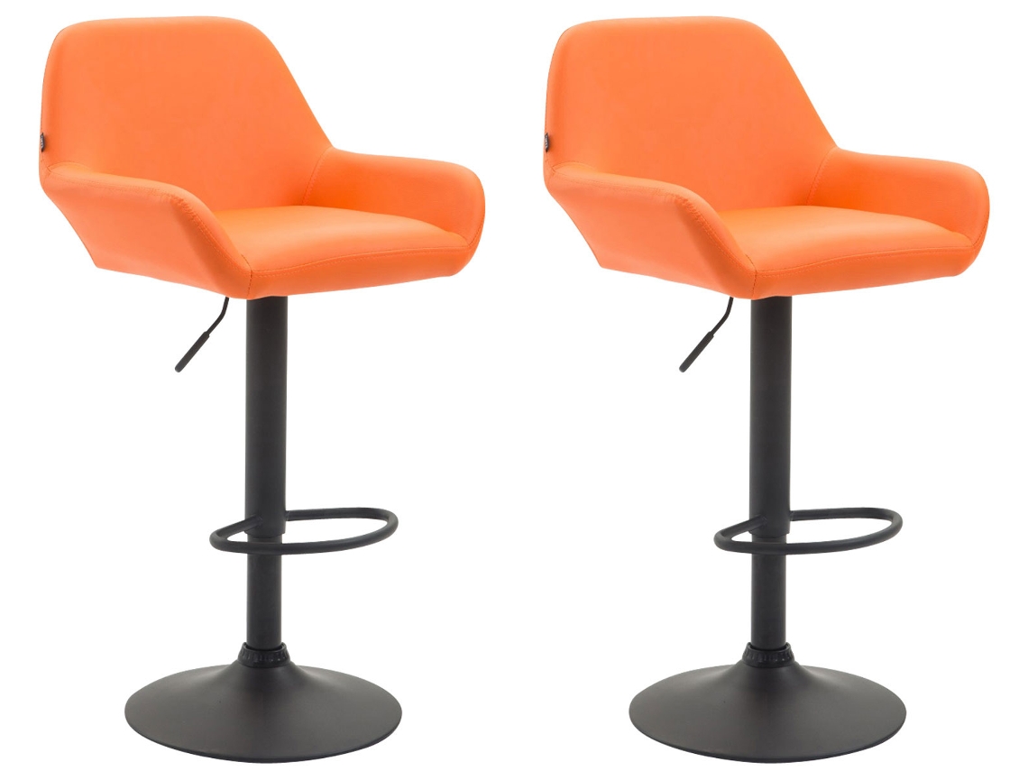 Conjunto de 2 bancos de bar Braga em imitação de pele laranja/preto CLP