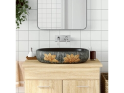 Vidaxl Lavatório De Bancada Oval 59x40x14 Cm Cerâmica Cinza E Preto