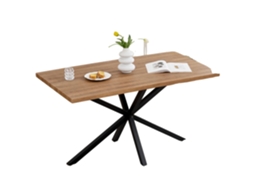 Mesa De Jantar, Minimalista Moderna, Base De Metal Robusta, Madeira Escura