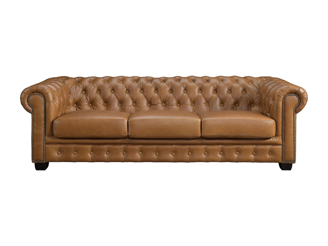 Sofá Fixo Brenton LINEA (Camel - Pele - 240x99x73 cm)