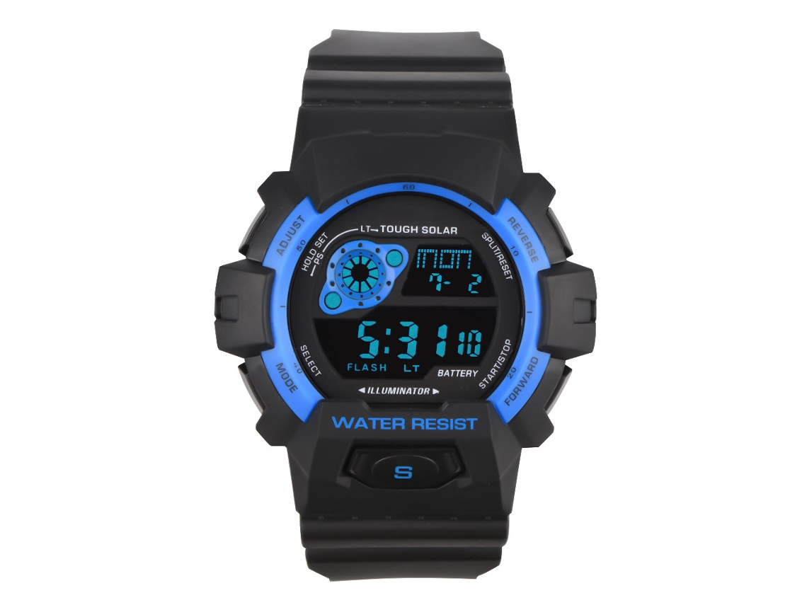 Relógio Digital Esportivo Multifuncional Stylish Resistente À Água Pulseira Pu Azul