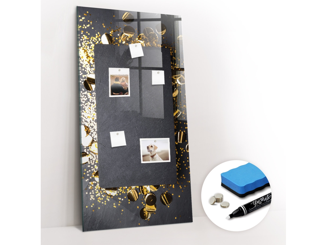 Quadro De Vidro Magnético Confetes Dourados Para O Escritório Espelharte (60x120 Cm)