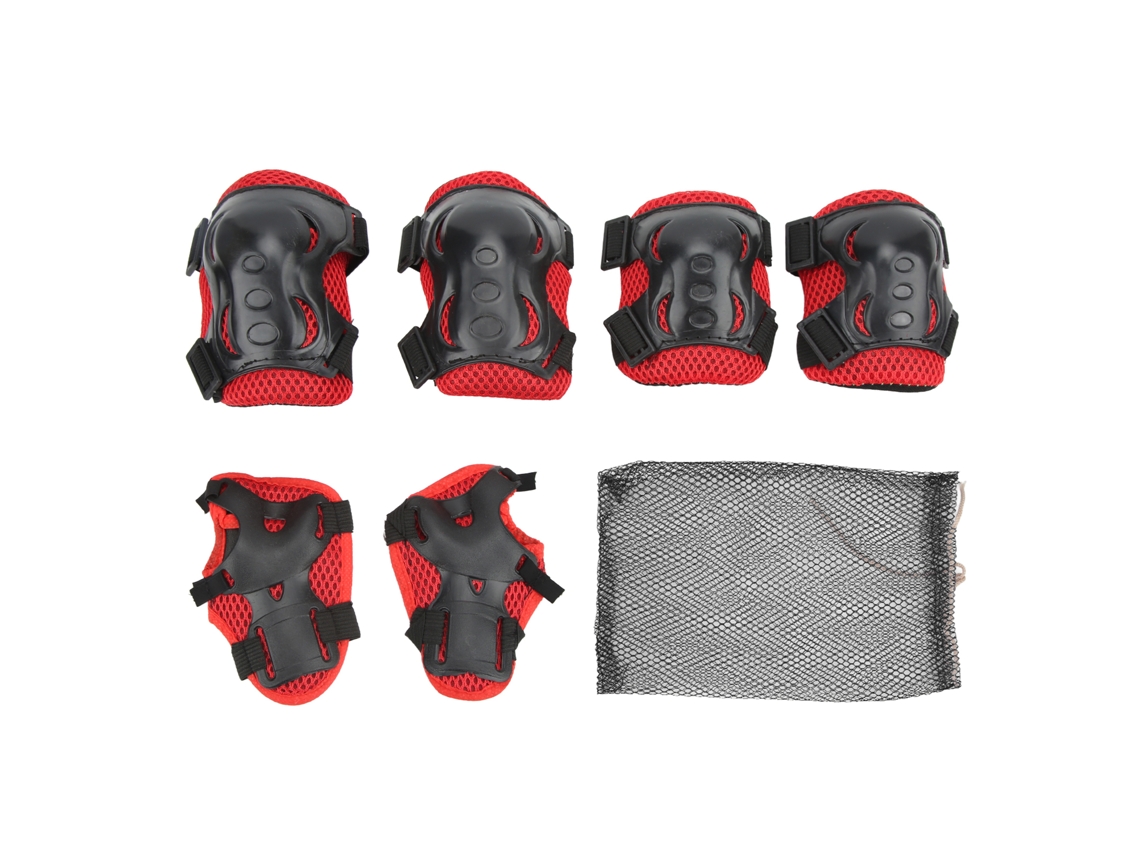 Equipo de Proteção S/MARCA para Patinação, 6 Peças, Joelheiras, Cotoveleiras, Luvas, Ajustáveis, 6-18 anos, Vermelho
