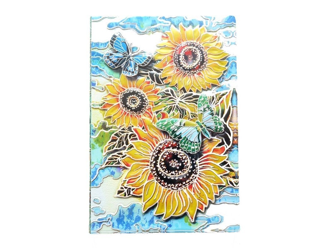 Diário de couro Nova Line com sunflower, A5, 200 páginas, artesanal | S/MARCA