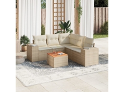 Vidaxl 6 Pcs Conjunto De Sofás P/ Jardim Com Almofadões Vime Pe Bege